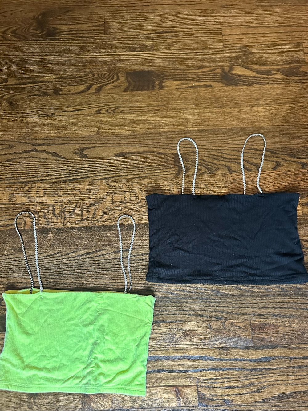 Emma & Sam , Neon Green and Black Rhinestone strapped crop tops, Size L